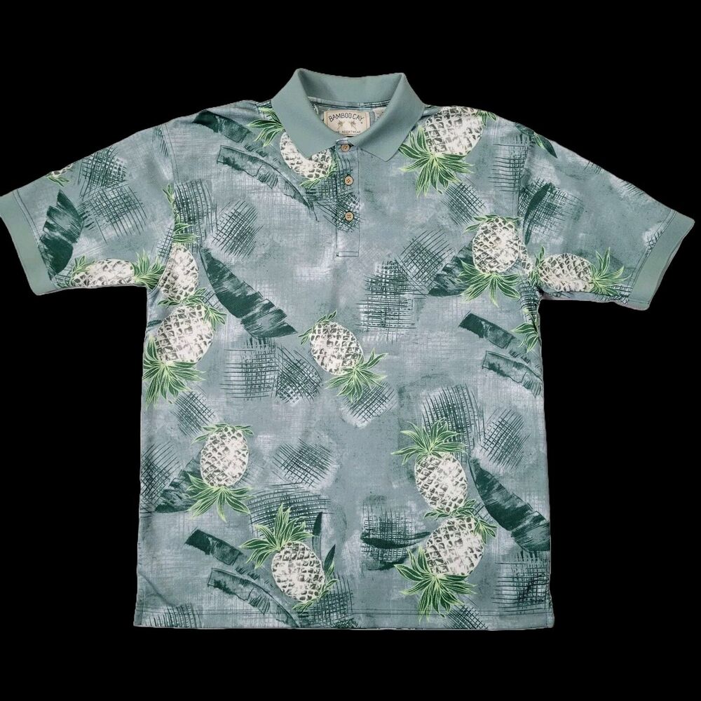 Bamboo Cay Mens Medium Polo Shirt Short Sleeve Aerocool Green Pineapple